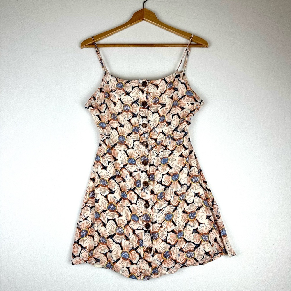 Lunik Floral  Button Down Backless TIe Mini Dress Resort Beach Coastal